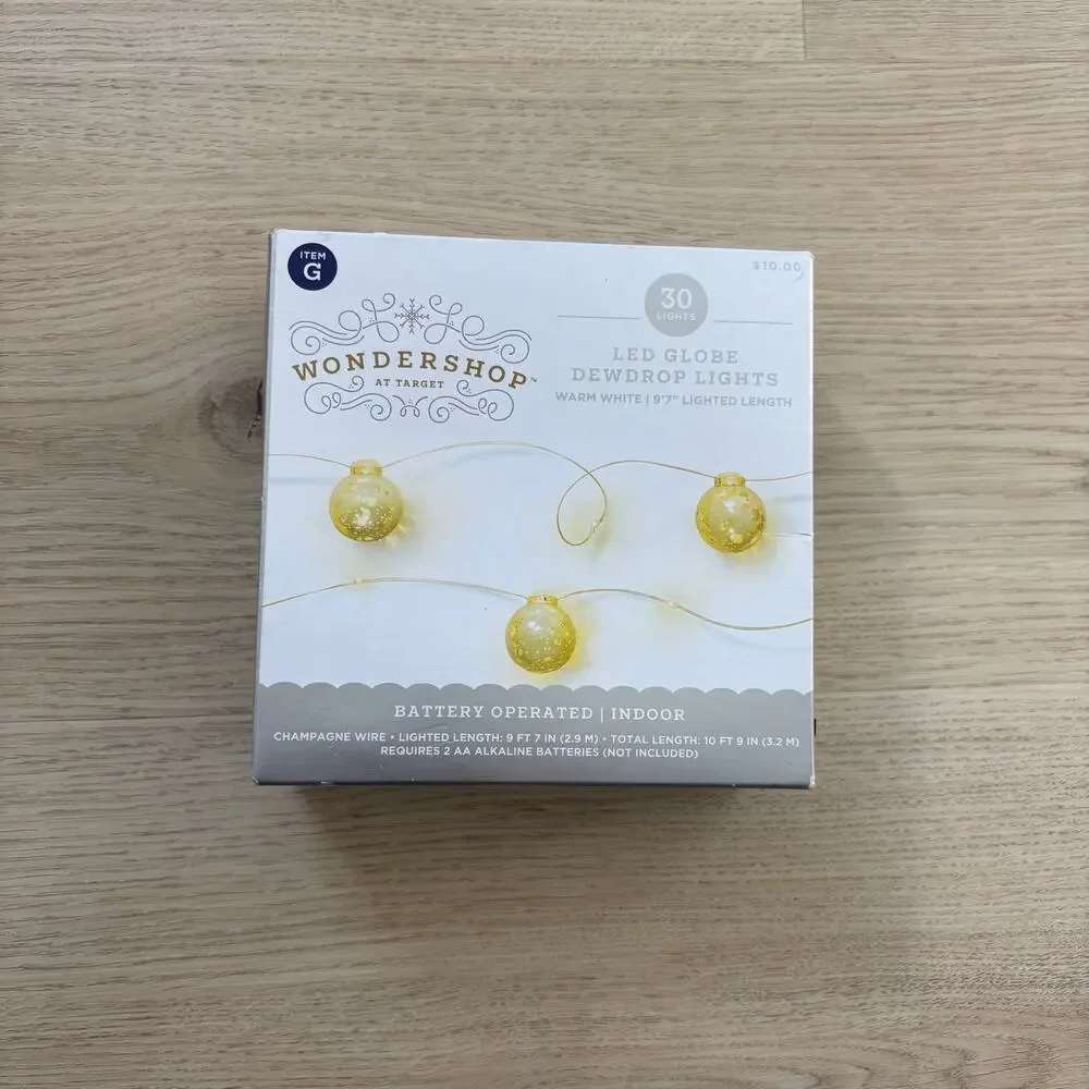 Wondershop NIB LED Globe Dewdrop Lights Warm White 9ft 7in